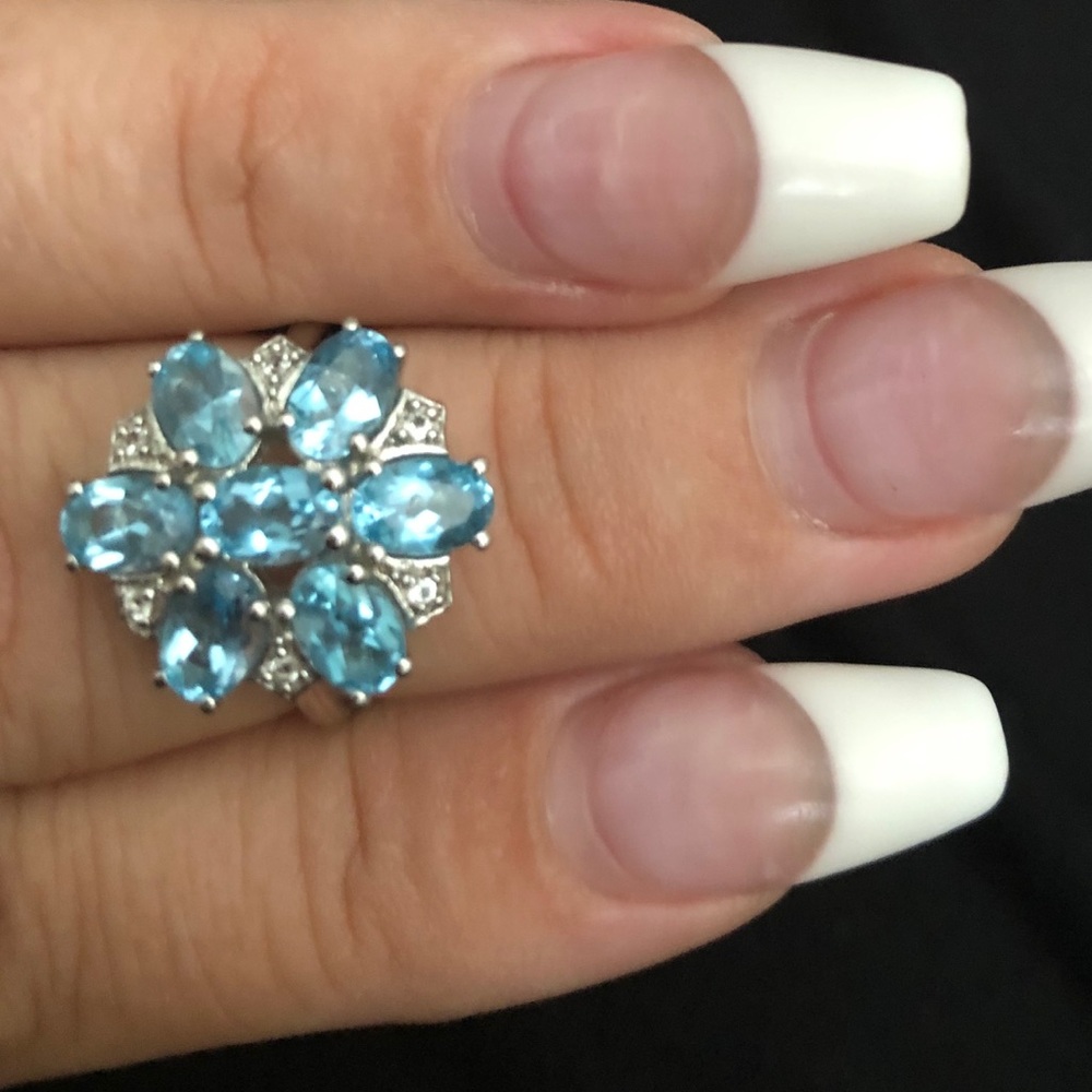 Sterling silver with white and blue topaz ring